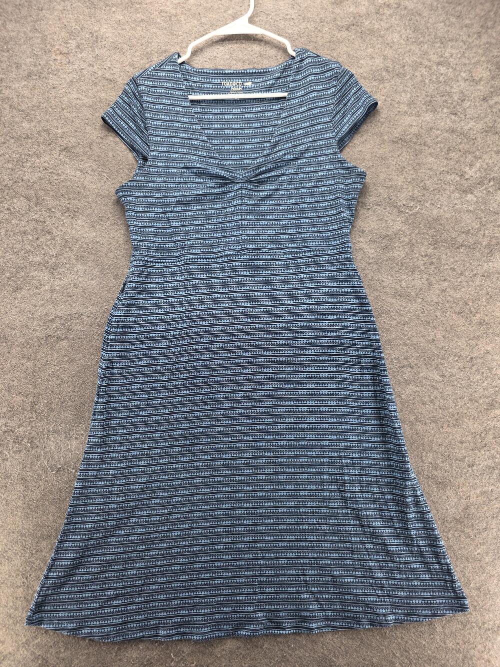 Toad&Co Dress Womens M Blue A-Line Knee Length V-Neck Cap Sleeve Striped Jersey